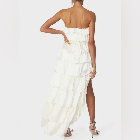 WeWoreWhat Tiered Satin Ruffle High Low Dress in Ivory White Women’s size 14 - Picture 2 of 7